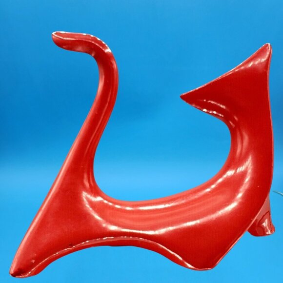 Mid Century Modern Cubist Cat Figurine Red w/ Jewel Eyes Japan 1950s Modernist - Picture 5 of 10
